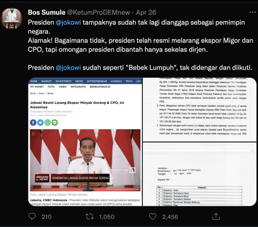 Jokowi Larangan Ekspor CPO